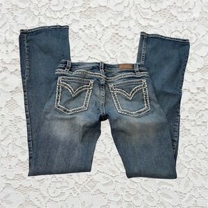 vintage cyber y2k low rise contrast stitch bootcut jeans